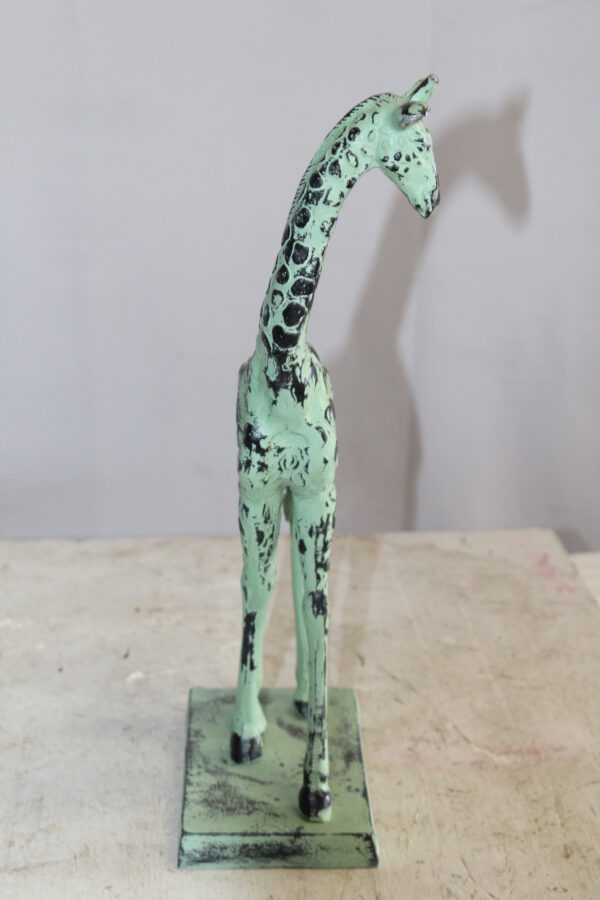 Green Patina Aluminum Statue of a Giraffe Echoing Nature Grace 8" x 4" x 18"H - Image 5