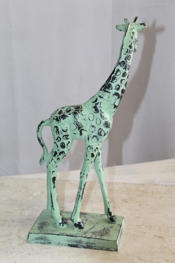 Green Patina Aluminum Statue of a Giraffe Echoing Nature Grace 8" x 4" x 18"H - Image 7
