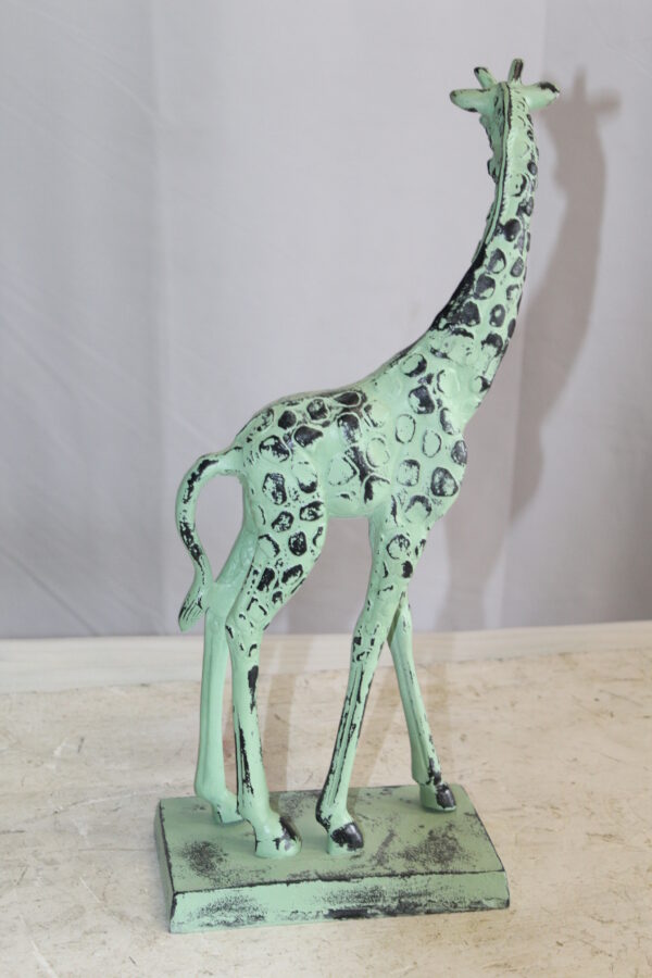 Green Patina Aluminum Statue of a Giraffe Echoing Nature Grace 8" x 4" x 18"H - Image 8