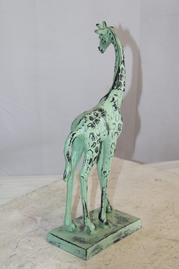 Green Patina Aluminum Statue of a Giraffe Echoing Nature Grace 8" x 4" x 18"H - Image 9