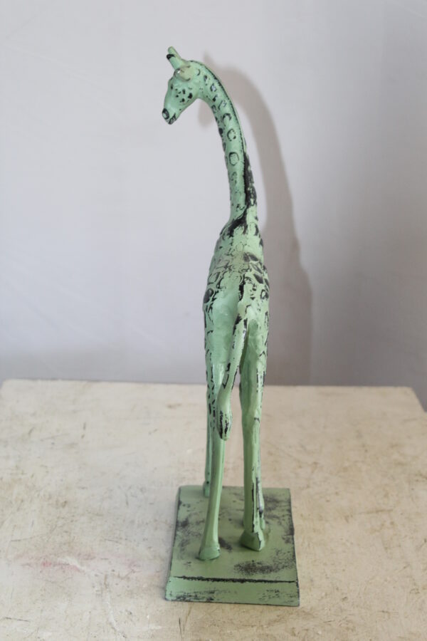 Green Patina Aluminum Statue of a Giraffe Echoing Nature Grace 8" x 4" x 18"H - Image 10