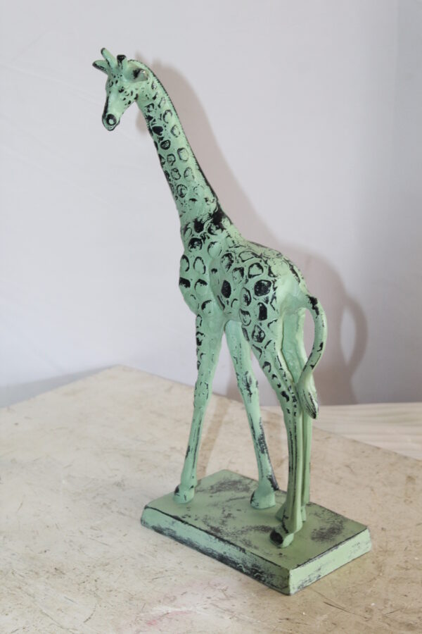 Green Patina Aluminum Statue of a Giraffe Echoing Nature Grace 8" x 4" x 18"H - Image 11