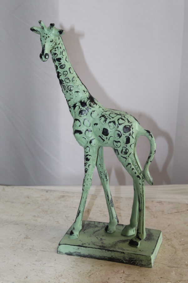Green Patina Aluminum Statue of a Giraffe Echoing Nature Grace 8" x 4" x 18"H - Image 12