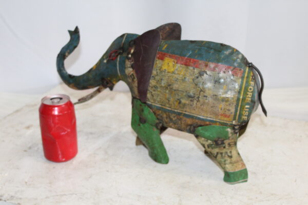 Vibrant Thin Metal Elephant Statue, a Colorful Decor Delight 6" x 17" x 10"H - Image 3