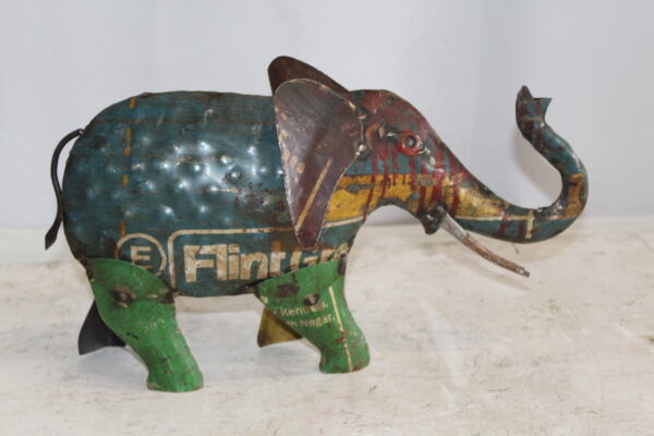 Vibrant Thin Metal Elephant Statue, a Colorful Decor Delight 6" x 17" x 10"H - Image 7
