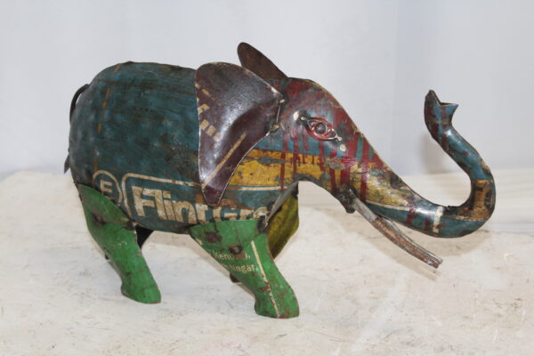 Vibrant Thin Metal Elephant Statue, a Colorful Decor Delight 6" x 17" x 10"H - Image 8