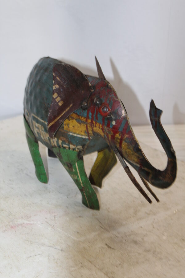 Vibrant Thin Metal Elephant Statue, a Colorful Decor Delight 6" x 17" x 10"H - Image 9