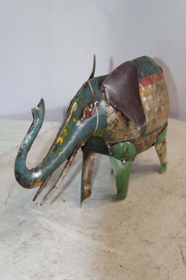 Vibrant Thin Metal Elephant Statue, a Colorful Decor Delight 6" x 17" x 10"H - Image 10