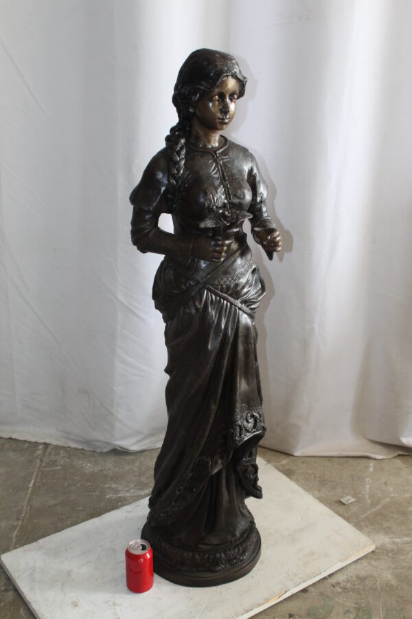 Classic Bronze Statue, Elegant Young Girl holding flowers 13" x 14" x 39"H - Image 4