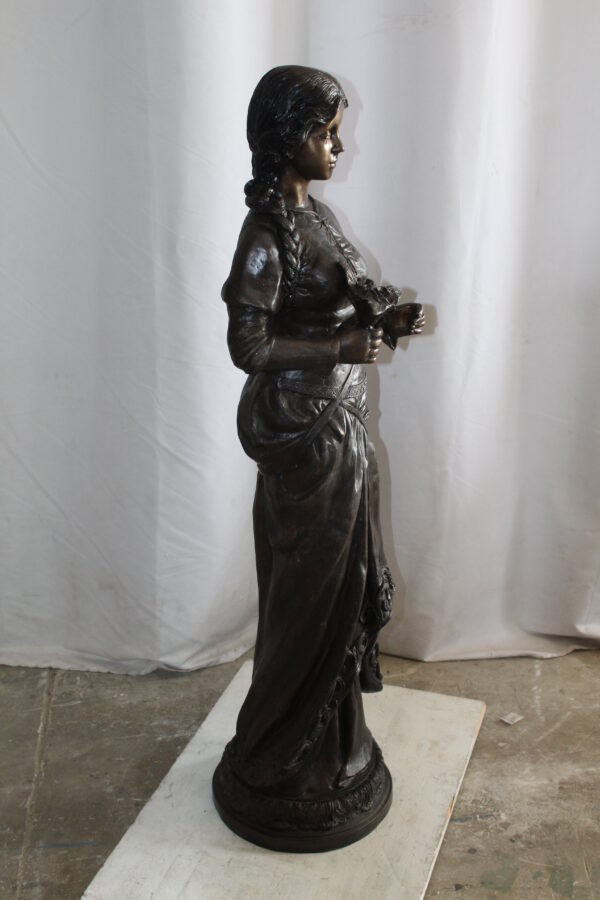 Classic Bronze Statue, Elegant Young Girl holding flowers 13" x 14" x 39"H - Image 5