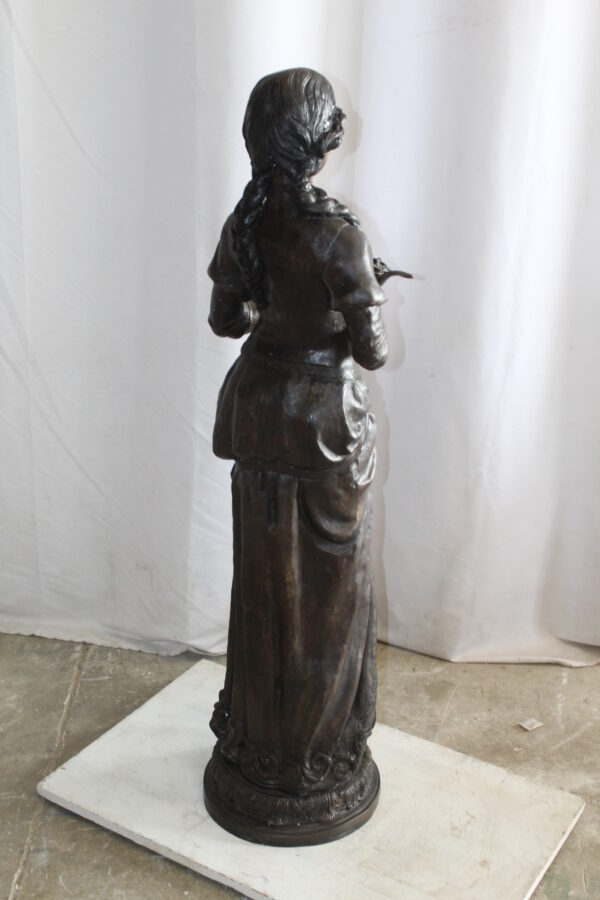 Classic Bronze Statue, Elegant Young Girl holding flowers 13" x 14" x 39"H - Image 7