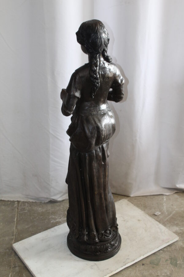 Classic Bronze Statue, Elegant Young Girl holding flowers 13" x 14" x 39"H - Image 8