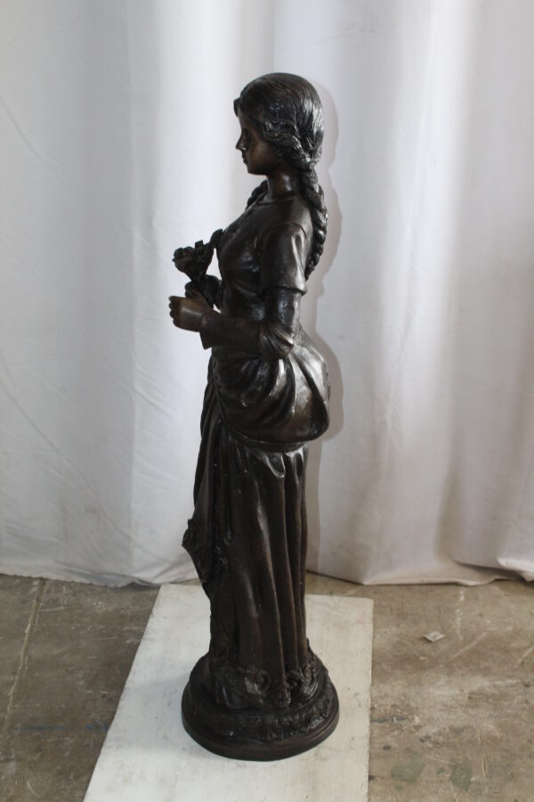 Classic Bronze Statue, Elegant Young Girl holding flowers 13" x 14" x 39"H - Image 9