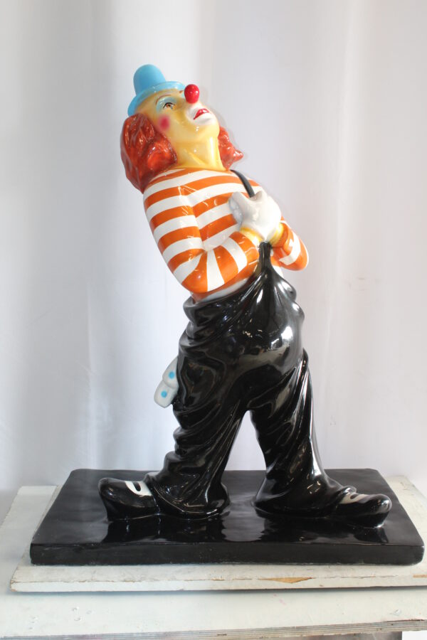 Colorful Fiberglass Clown Fiberglass Statue, Striped Shirt 27" x 17" x 39"H - Image 3