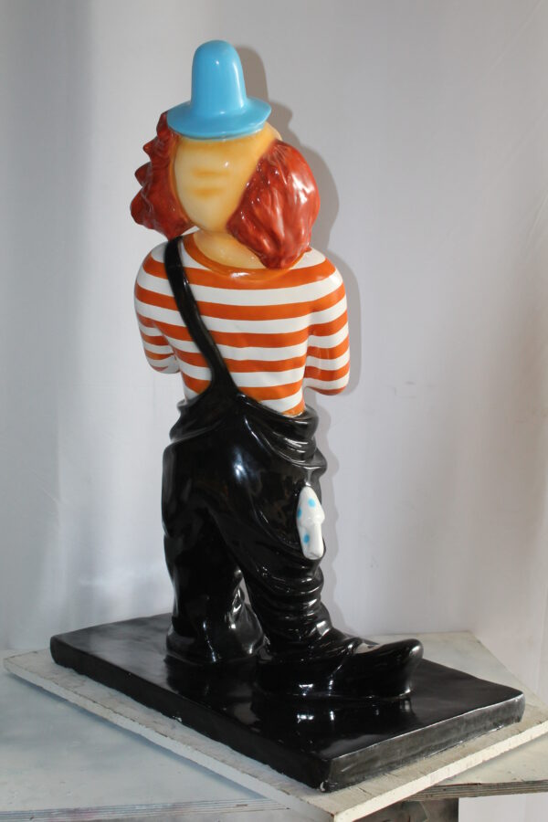 Colorful Fiberglass Clown Fiberglass Statue, Striped Shirt 27" x 17" x 39"H - Image 7
