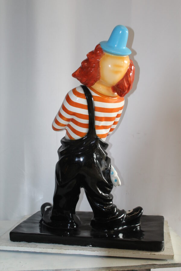 Colorful Fiberglass Clown Fiberglass Statue, Striped Shirt 27" x 17" x 39"H - Image 8
