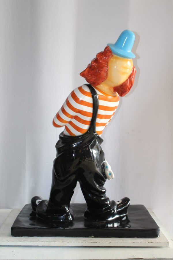 Colorful Fiberglass Clown Fiberglass Statue, Striped Shirt 27" x 17" x 39"H - Image 9
