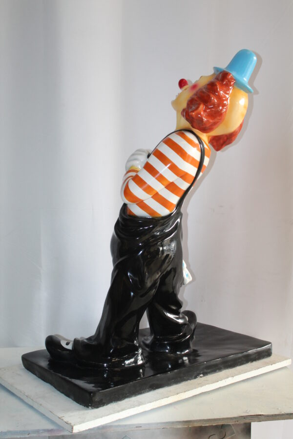 Colorful Fiberglass Clown Fiberglass Statue, Striped Shirt 27" x 17" x 39"H - Image 10