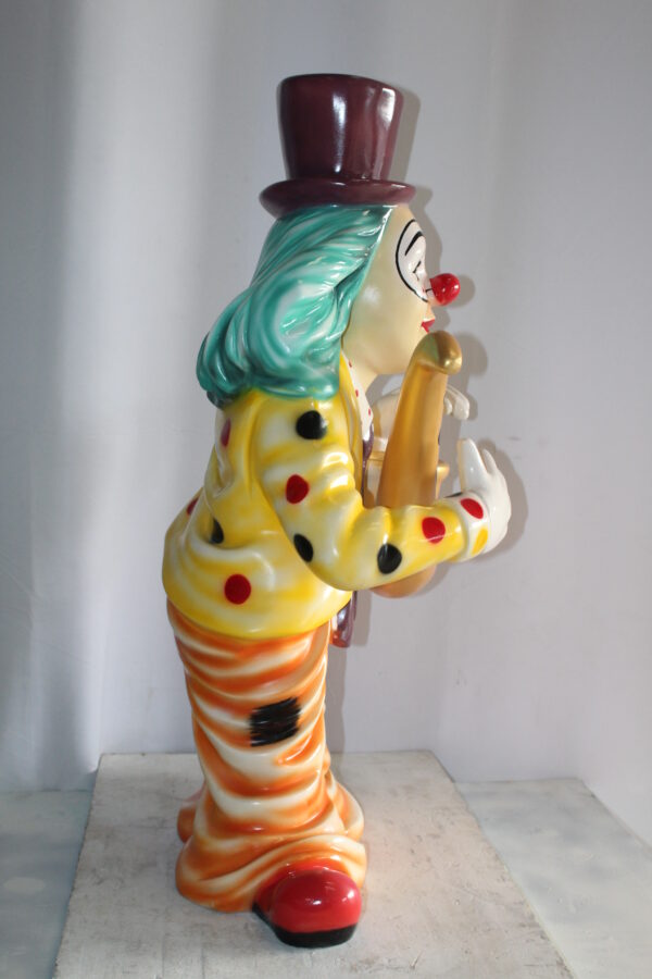 Whimsical Clown Fiberglass Statue, Jazzing Up with Saxophone 19" x 18" x 36"H - Image 5