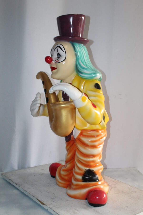 Whimsical Clown Fiberglass Statue, Jazzing Up with Saxophone 19" x 18" x 36"H - Image 10