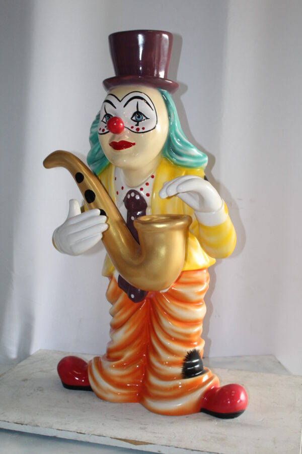 Whimsical Clown Fiberglass Statue, Jazzing Up with Saxophone 19" x 18" x 36"H - Image 11