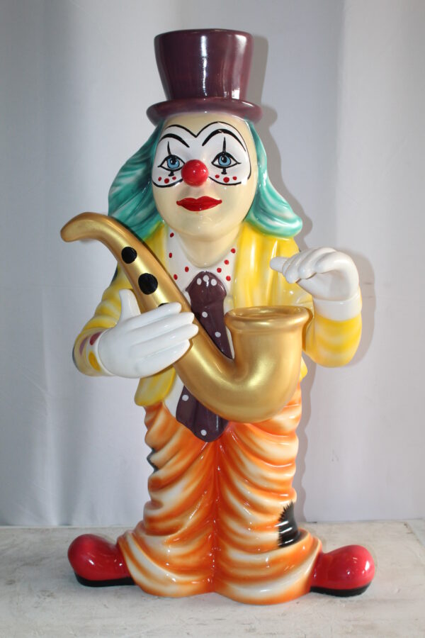 Whimsical Clown Fiberglass Statue, Jazzing Up with Saxophone 19" x 18" x 36"H - Image 12