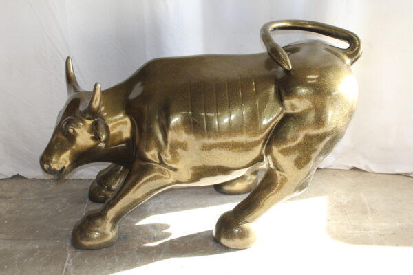 Iconic Giant Fiberglass Bronze Color Wall Street Bull 57" x 28" x 33"H - Image 3