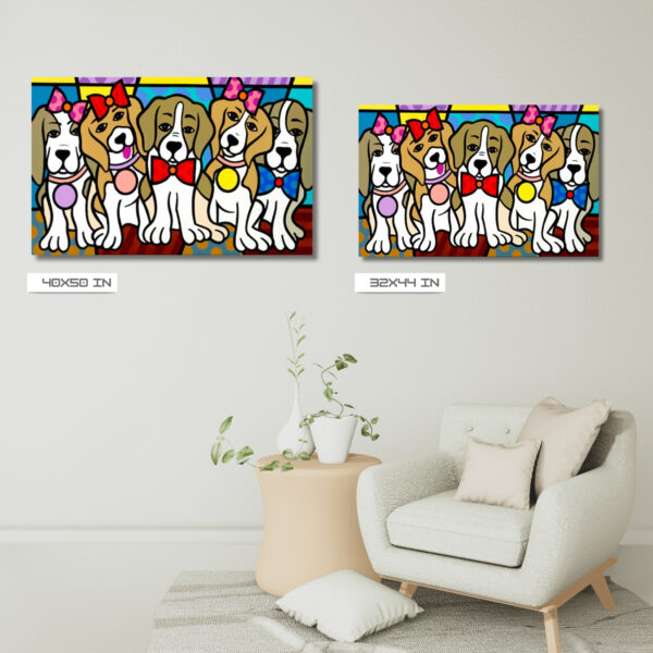 Love My Beagles, Acrylic Painting, Stretched Canvas, Art by Jozza 44" x 32" - Image 3