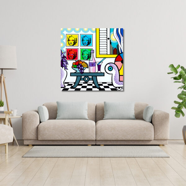 NY Livingroom, Acrylic Painting, Stretched Canvas, Wall Art by Jozza 40" x 40" - Image 4