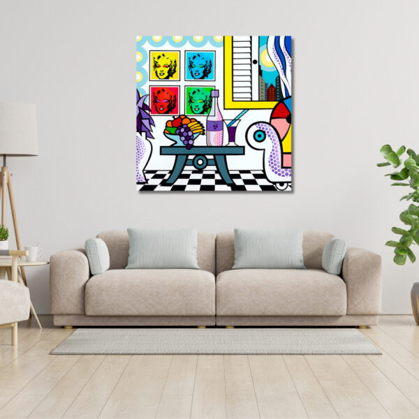 NY Livingroom, Acrylic Painting, Stretched Canvas, Wall Art by Jozza 48" x 48" - Image 5