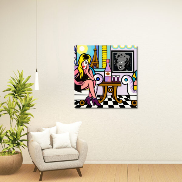 Paris Livingroom, Acrylic Painting, Stretched Canvas, Art by Jozza 48" x 48" - Image 5