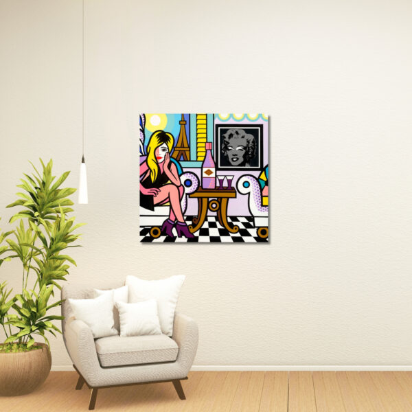 Paris Livingroom, Acrylic Painting, Stretched Canvas, Art by Jozza 40" x 40" - Image 4