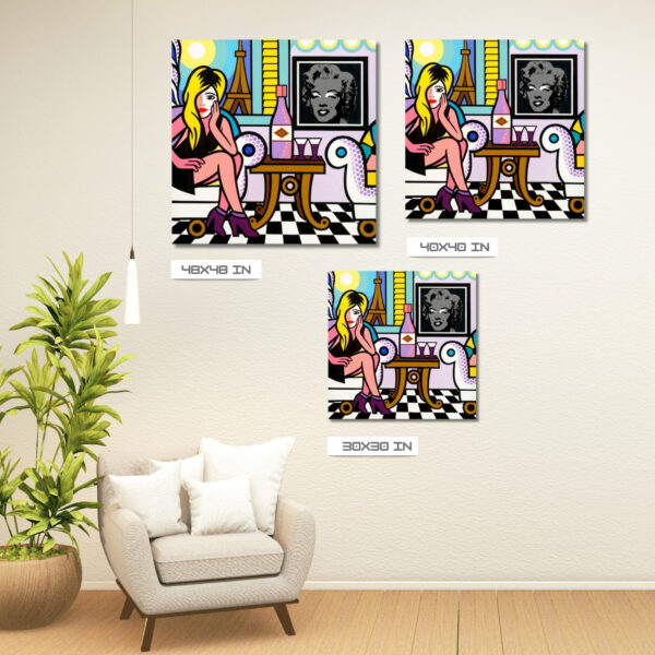 Paris Livingroom, Acrylic Painting, Stretched Canvas, Art by Jozza 30" x 30" - Image 4