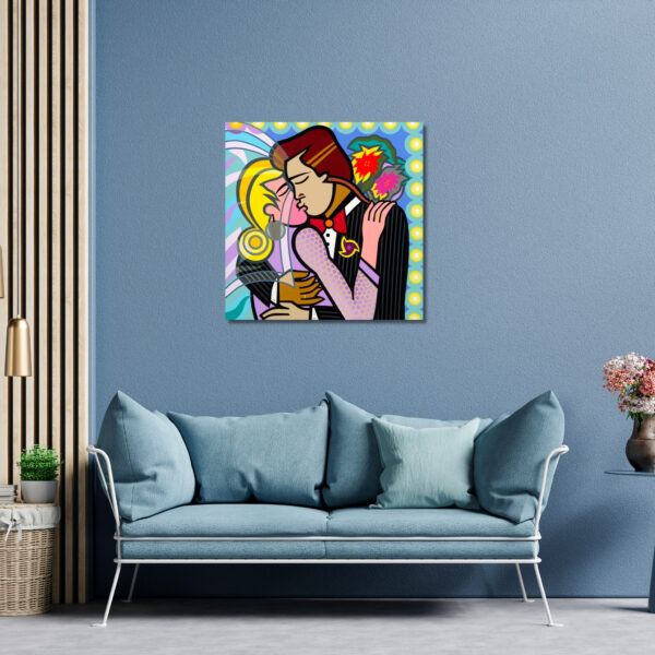 Wedding Kiss, Acrylic Painting, Stretched Canvas, Wall Art by Jozza 40" x 40" - Image 4