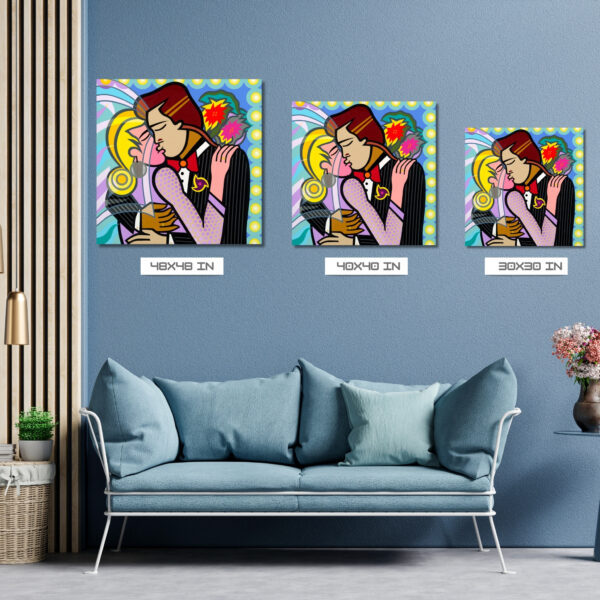 Wedding Kiss, Acrylic Painting, Stretched Canvas, Wall Art by Jozza 40" x 40" - Image 5