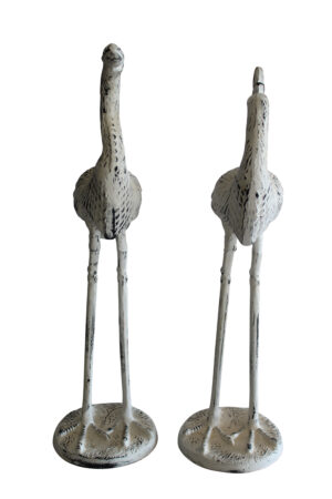 Pair of Aluminum Crane with White Patina Finish 10" x 12" x 23"H