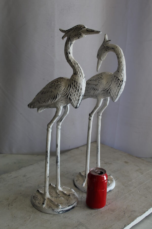 Pair of Aluminum Crane with White Patina Finish 10" x 12" x 23"H - Image 3