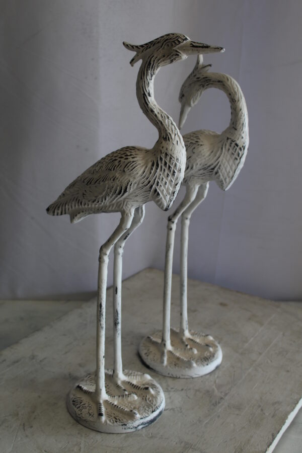 Pair of Aluminum Crane with White Patina Finish 10" x 12" x 23"H - Image 4