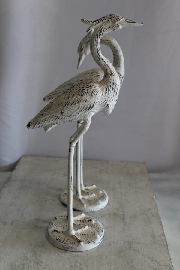 Pair of Aluminum Crane with White Patina Finish 10" x 12" x 23"H - Image 5