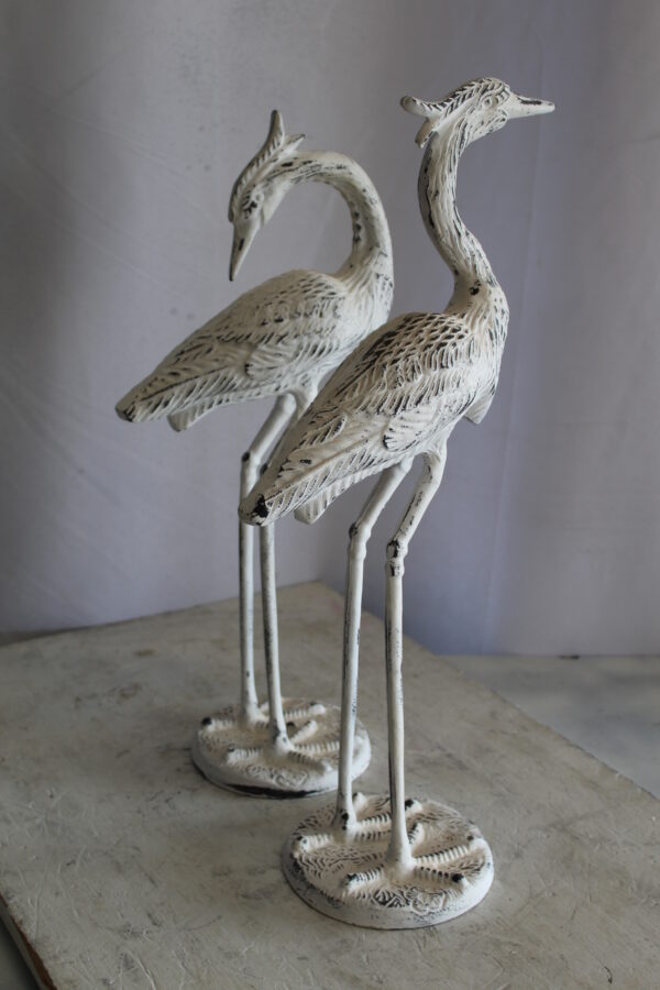 Pair of Aluminum Crane with White Patina Finish 10" x 12" x 23"H - Image 6