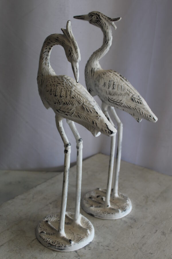 Pair of Aluminum Crane with White Patina Finish 10" x 12" x 23"H - Image 9