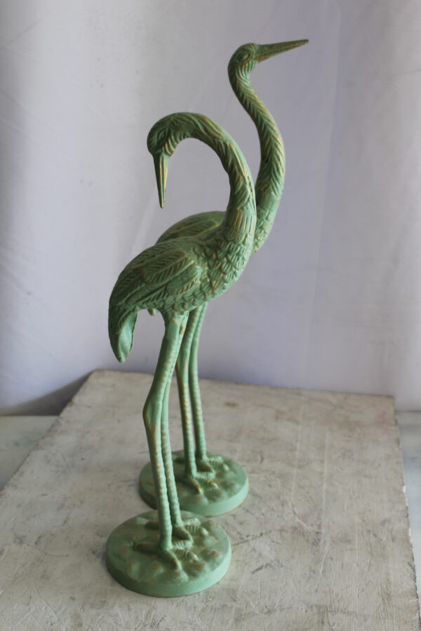 Pair of Aluminum Crane with Green Patina Finish 24" x 14" x 42"H - Image 4