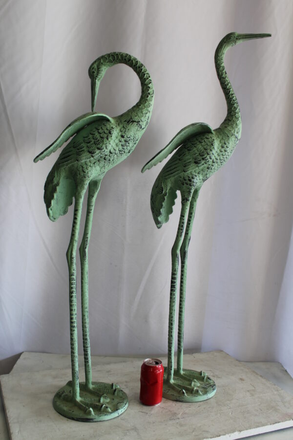 Pair of Aluminum Crane Wings Open with Green Patina Finish 10" x 8" x 22"H - Image 3