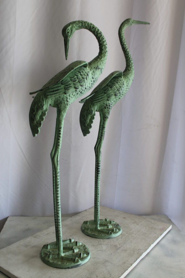 Pair of Aluminum Crane Wings Open with Green Patina Finish 10" x 8" x 22"H - Image 4
