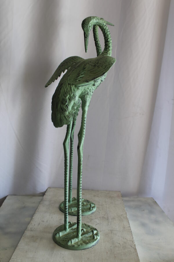 Pair of Aluminum Crane Wings Open with Green Patina Finish 10" x 8" x 22"H - Image 5