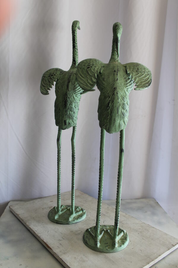 Pair of Aluminum Crane Wings Open with Green Patina Finish 10" x 8" x 22"H - Image 6