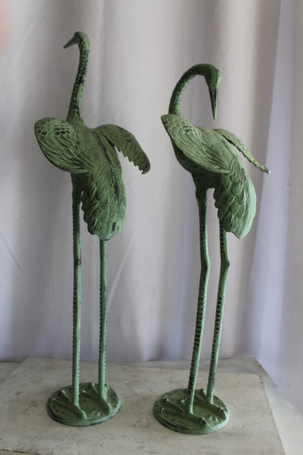 Pair of Aluminum Crane Wings Open with Green Patina Finish 10" x 8" x 22"H - Image 7