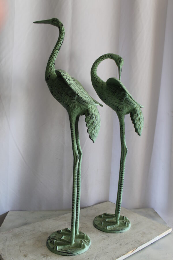 Pair of Aluminum Crane Wings Open with Green Patina Finish 10" x 8" x 22"H - Image 8