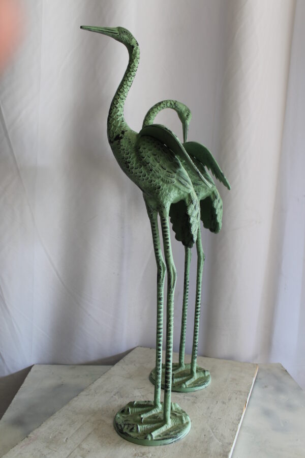Pair of Aluminum Crane Wings Open with Green Patina Finish 10" x 8" x 22"H - Image 9