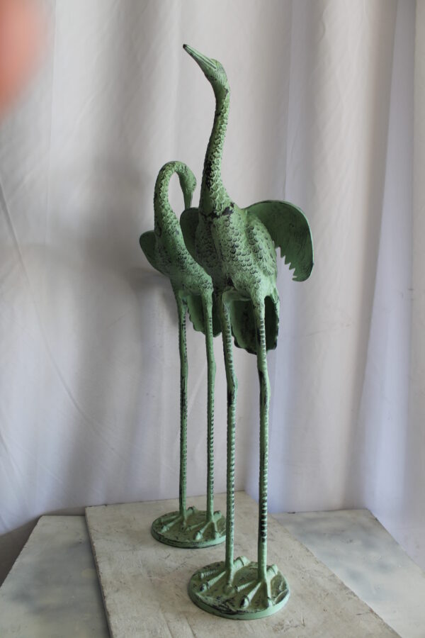 Pair of Aluminum Crane Wings Open with Green Patina Finish 10" x 8" x 22"H - Image 10